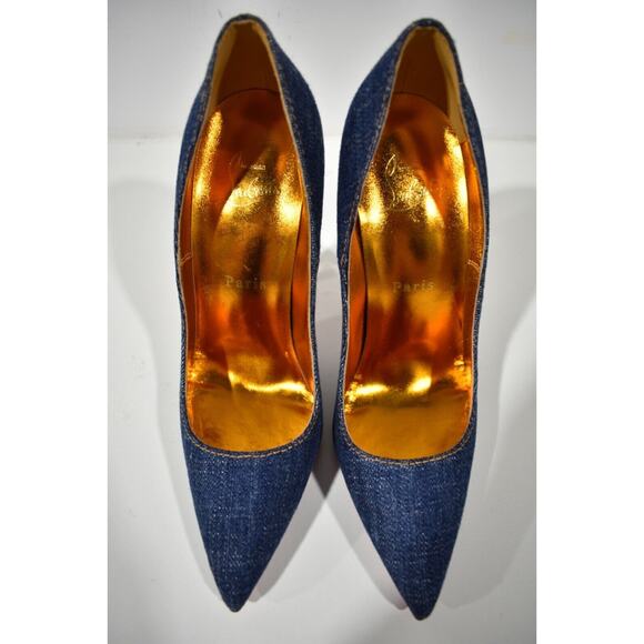 Christian Louboutin So Kate 120 Blue Denim Saba Gold Stiletto Heel Pump 38.5 - Picture 7 of 12